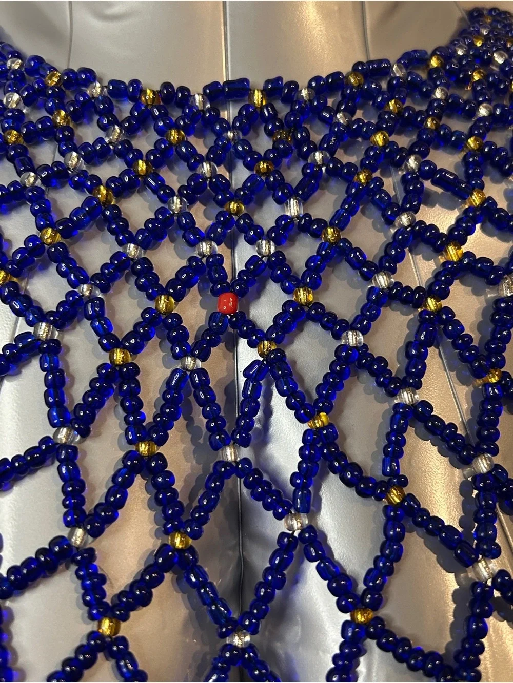 Handmade Blue Beaded Net Capelet Necklace